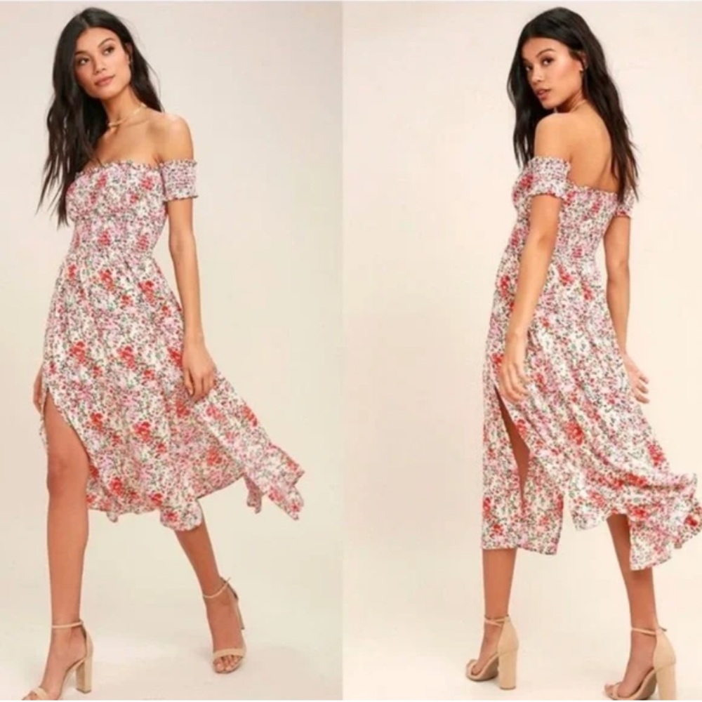 Meadow off the shoulder floral midi dress